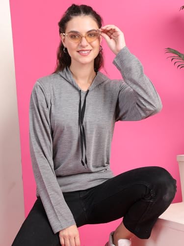 Image of Mack Jonney Cotton Blend Full Sleeve T-Shirt with Hoodie for Women-VJ-FSTWH-01