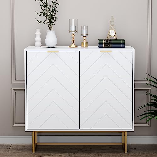 Scurrty Sideboard Buffet Cabinet with Storage, Sideboard Storage Cabinet with Doors and Adjustable Shelf, Accent Cabinet for Kitchen, Living Room, Hallway, Entryway (White, Set of 1)