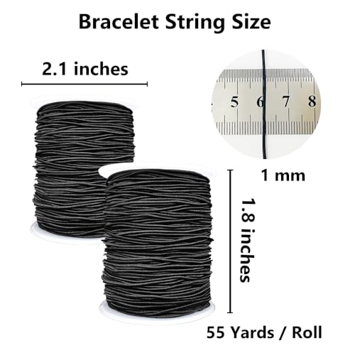 Image of LUSTEMBER Stretchy String for Bracelets, 2 Rolls 1 mm Sturdy Elastic String Elastic Cord for Jewelry Making, Necklaces, Beading (Black)