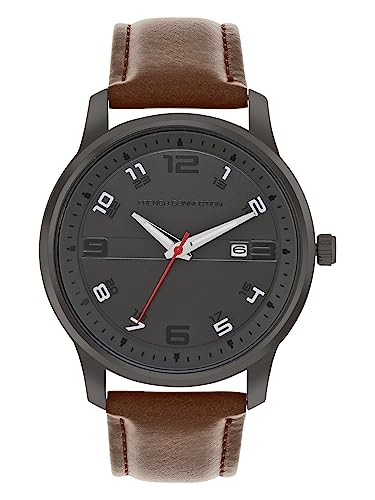 French Connection Avenir Gun Round Analog Watch with Brown Strap for Men - FCN00046G