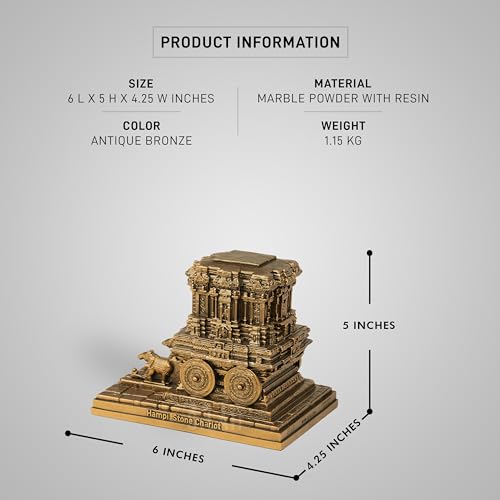 Image of SILAII Hampi Stone Chariot Sculpture - 6 Inch Length Decorative Showpiece | Traditional Indian Temple Art Statue for Home & Office Decor
