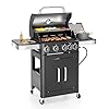 MFSTUDIO 4 Burners Propane Gas Grill with Griddle Plate 2 in 1 Griddle Grill with Side Burner and Porcelain Enameled Cast Iron Grates 46700 BTU Outdoor Cooking Barbecue Grill Black