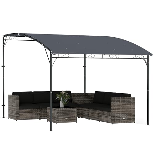 Outsunny Pérgola de Pared de Jardín 2,8x3,8 m, Cenador de Jardín con Techo Inclinado, Orificios de Drenaje y Estructura Metálica, Resistente a la Intemperie, para Patio, Terraza, Balcón, Gris