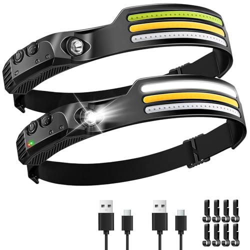 Lot de 2 Lampes Frontales LED Rechargeables, Bande LED à 3 Couleu...