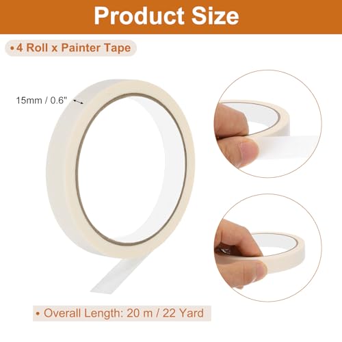 Image of PATIKIL Masking Tape 0.6 Inch Wide, 4 Roll 22 Yard Painters Tape Bulk No Residue Craft Tape for Wall Painting Labeling Car Painting Home DIY Flower Crafts Decoration, Beige