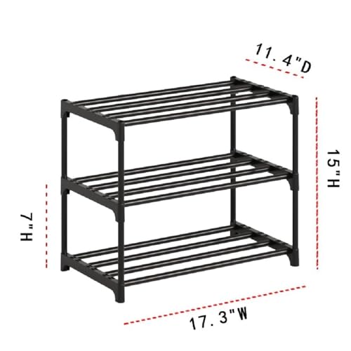 Image of Shoe Rack for Home Multi Tier Plastic Shelf Organizer with Metal Frame - Space Saving Footwear Stand with Open Slat Design for Entryway Bedroom Closet Storage (3 Tier Shoe Rack)
