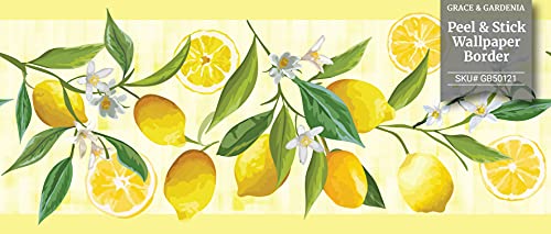 Grace & Gardenia Gb50121 Lemon Flower Peel And Stick Wallpaper Border 10In Height X 15Ft Yellow Green White Designs #TOP6