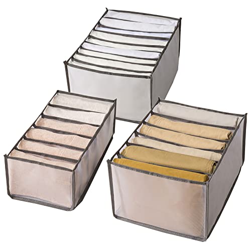 NORCKS Organizador de cajones de ropa de 3 piezas, caja de separación de malla, 6/9 celdas plegables divisores de armario, Cajón organizador de cajones (Gris)