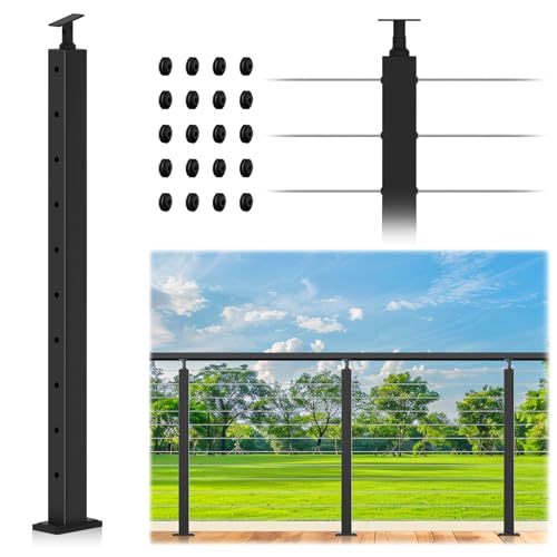 Gyykzz 36" Cable Railing Post, Adjustable Top Level Drilled Railing
