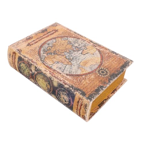 FOMIYES Caja Decorativa de Madera Vintage Forma de Libro Mediano, Almacenamiento Tapa, Adorno Retro para Escritorio y Hogar, Manualidad Segura de Pu y Tablero de Densidad, Caja Falsa