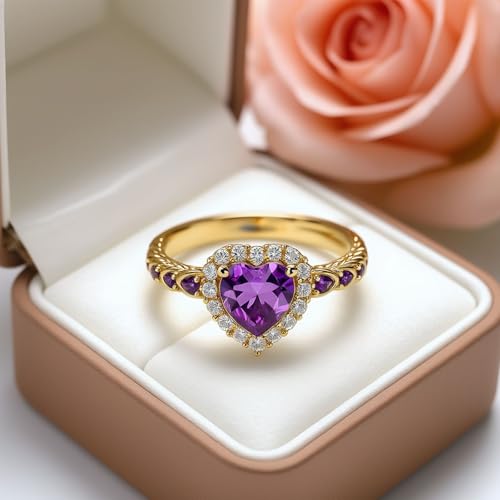 2ct Heart-Cut Natural Amethyst Engagement Ring Solitaire Purple Ring Solid 10k 14k 18k Gold Wedding Band Womens Engraved Promise Birthday for Women Wife2