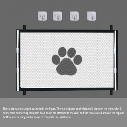 Mesh Dog Gate, Adjustable Indoor Barrier & Puppy Playpen Panel, Portable Folding Pet Safety Gate, Safety Fence for Stairs & Doorways(110 x 80cm) - Image 6