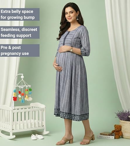 Image of DUMMY SHAPE Pregnancy Dresses for Women Cotton | Floral Anarkali Flare Kurta with Dual Nursing Zippers | Pregnancy & Breastfeeding | Feeding Kurtis | Baby Shower | Gifts for Pregnant Woman