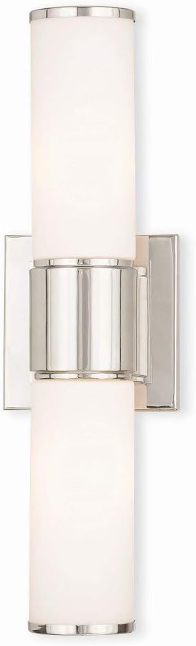 (incomplete missing glasses) Livex 52122-35 Transitional Two Wall Sconce/Bath Light from Weston Collection in Polished Nickel Finish