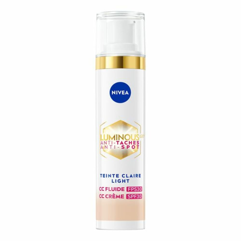 NIVEA Luminous 630 CC FPS30 - Fluido anti macchia, colore chiaro (1 x 40 ml), CC crema tinta unificata, fondotinta coprente, imperfezioni, trattamento viso tinto anti-invecchiamento, correttore di