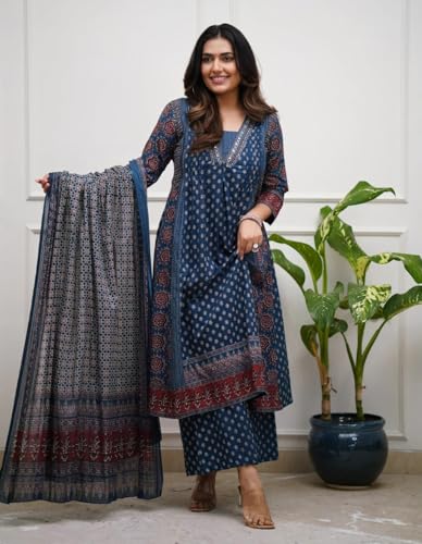 Image of KLOSIA Women Printed Anarkali Kurta and Pant Set with Dupatta