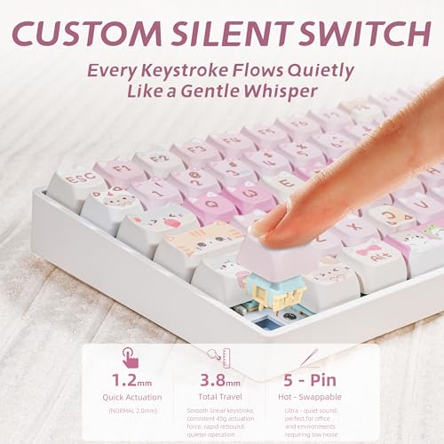 Image of ZORNHER ZH100 Wireless Cat Mechanical Keyboard,98% Pink Cute Creamy Keyboard with Number Pad,Full Size Girly Kitty Gaming Keyboard,Meow Meow Squad Keycaps,Silent Quiet Switches,Hot-Swappable