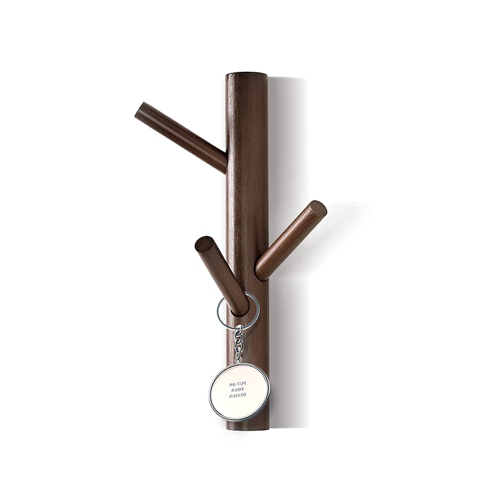 E-TANGTREE Wall Mount Coat Rack & Hat Rack Natural Bamboo Wood Tree Branch - Entryway Bag Hooks | Storage in Living Room, Bedroom Wall Hanging Cap, Coats, Key, Cup