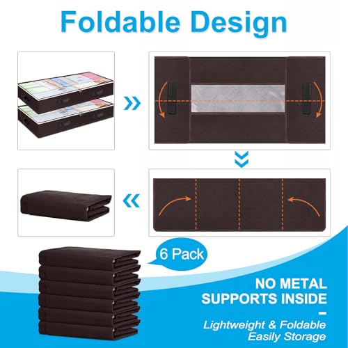 Image of Budding Joy 6 Pack 90L Under bed Storage Containers Organizer Large Capacity Underbed Clothes Storage Bins Organization and Storage Bedroom Foldable Storage Bags with Clear Window Brown | Clothes storage bins foldable storage bags with clear window for blanket, comforter, sweaters, pillows, wrapping paper