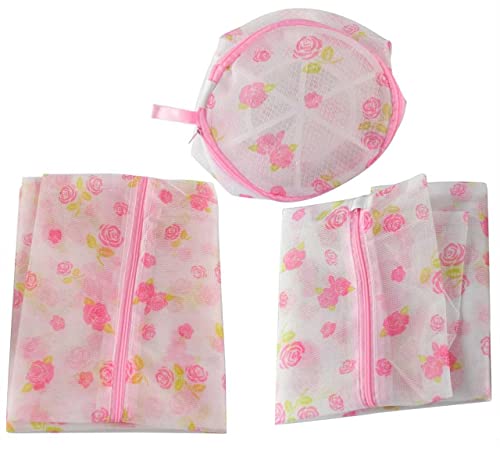 Image of HOME-X Set of 3 Mesh Laundry Bags, Delicate Clothes Wash Bag, Lingerie Bags, Baby, Socks, Underwear, Clothing Bags for Travel-Roses Print-3 sizes