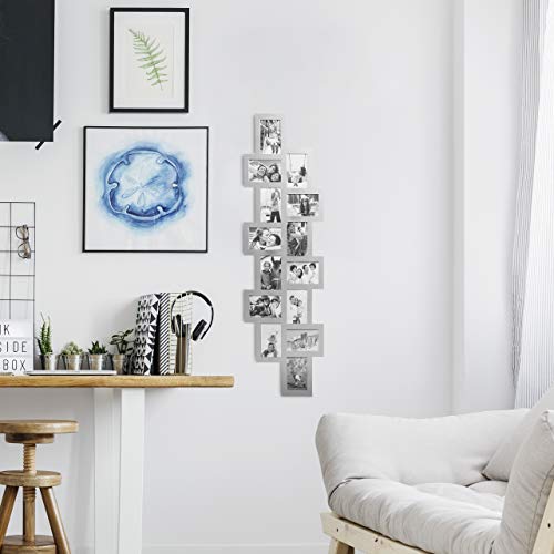 Relaxdays Bilderrahmen Collage, Bildergalerie 14 Bilder, Fotorahmen zum Aufhängen, mehrere Fotos, HxB: 118x36 cm, silber – Bild 3