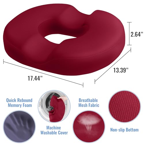 Image of CloudBliss Donut Pillow Stadium Seat Cushion for Tailbone Pain Relief and Hemorrhoids, Memory Foam Seat Chair Cushion, Portable Seat Cushions for Bleachers, Car, Home & Office