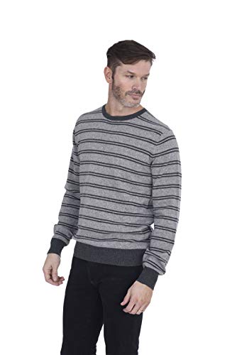 Cashmeren Men's Striped Crewneck Sweater Cashmere Wool Casual Long Sleeve Round Neck Pullover (Heather Grey/Charcoal, Small)
