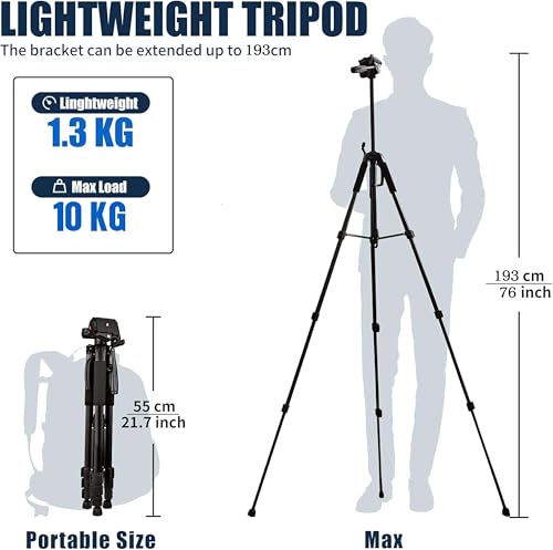 Image of Adofys 76 inch Professional Aluminium Camera Tripod with Travel Bag and Phone Holder |Operating Height: 76 inch | Maximum Load Capacity up to 10kg | Compatible with All Cameras, Cell Phones, Projector