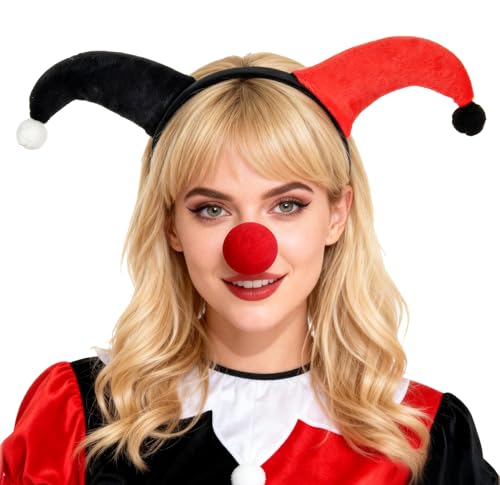 June Bloomy Women Halloween Costume Headpiece Harley Headband(N-Red Black)