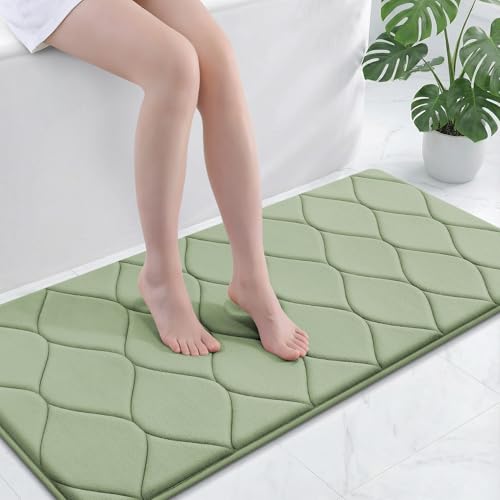Image of Smiry Memory Foam Bath Mat 47x24, Ultra Soft Absorbent Bathroom Rugs | Sage Green, Plush Quick Dry and Machine Washable Cushion Bath Mats for Bathroom, Shower, Tub & Home Decor
