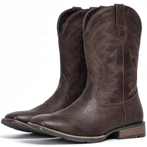 Image of IUV Cowboy Boots For Men with Wide Square Toe Western Retro Boot