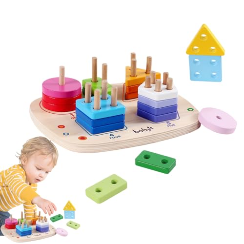 木製積み重ねおもちゃ - 巧緻性積み木,形状色ソーター - 子供向け 家庭 幼稚園 旅行 プレイルーム 学習 発達