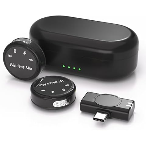 SHDKJXH Wireless Lavalier Microphone with Noise Cancelling, Mic for Android, Wireless mics for Video Recording Interview Podcast Vlog, Mini Microphone for YouTube Tiktok, 60H Battery Life Cover