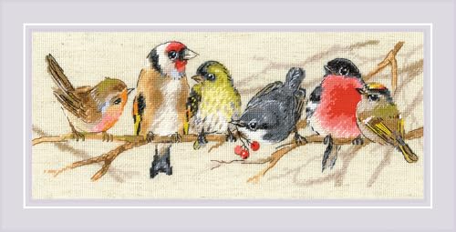 Image of RIOLIS - Birds on the Branch 2250, Animals Cross Stitch Kits 13 inchx6, Cross Stitch Kits for Beginners & Advanced, Crossstitching Kits Adult, Counted Stitching Kits, Nature Embroidery Kit