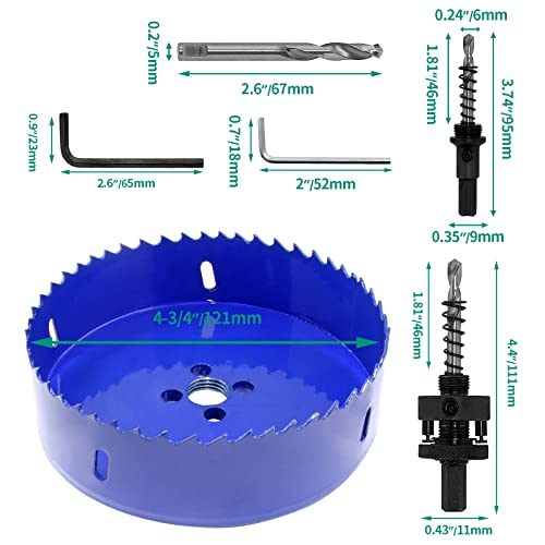 Image of Luomorgo 121mm /4-3 /4 inch Hole Saw with Arbor | 1 1 /4 inch Cutting Depth, HSS Bi-Metal, For Wood Cornhole Boards Plastic Drywall & Metal Sheet