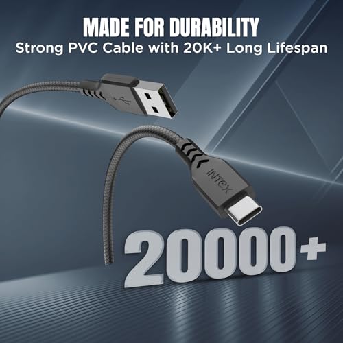 Image of Intex SPEED 3A USB to Type C Fast Charging & Data Sync Tangle Free Cable, Output 480 Mbps for BT Speaker, Mobile, Tablet, TWS & Other Type C Devices- Black