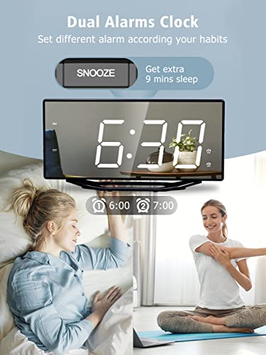 8.7" Large Display Dual Alarm Clock For Bedroom With Battery Backup,Led Digital Clock With 2 Usb Charging Ports,8 Dimmer&7 Volume,12/24H,Easy To Use,Loud Mirror Alarm Clock For Heavy Sleeper Adult Kid #TOP2