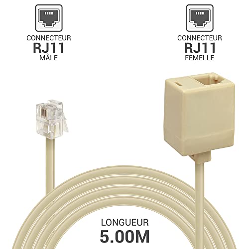 Waytex 39356 Telephone Extension Cable RJ11 Male to RJ11 Female 5 m Beige, 5m - Image 2
