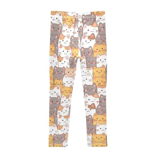 Girls Leggings Cartoon Cute Cats Kids Length Leggings Pants Athletic Yoga Pants Toddler Tights Trousers 4T2