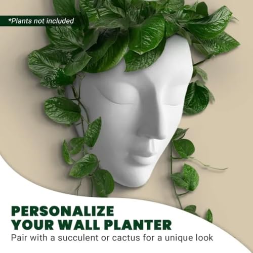 Image of Ceramic Lady Face Wall Hanging Planter | 17.5 x 13.5 cm Abstract Face Vase for Indoor Wall, Living Room, Balcony & Home Decor (White)