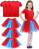 Tarpop 3 Set Red Blue Costume 3 Red T Shirt 3 Red Blue Tutu Skirt Athletic Soft Tulle Ballet Skirts Kids Costume(M Size)