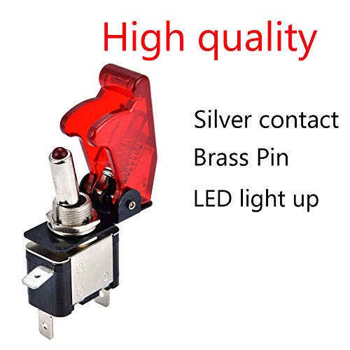 ESUPPORT Car Red Cover Red LED Light Rokcer Toggle Switch SPST ON Off Pack of 5