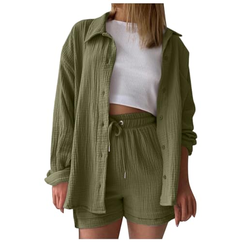 Chemise à manches longues femmes pour brunch en terrasse et short fluide à cordon de serrage