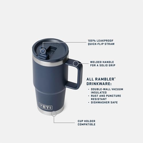 Image of YETI Rambler 20 oz Travel Mug with Flip Straw Lid - Stainless Steel, Vacuum Insulated, Leakproof, Cup Holder Friendly, Desert Bloom