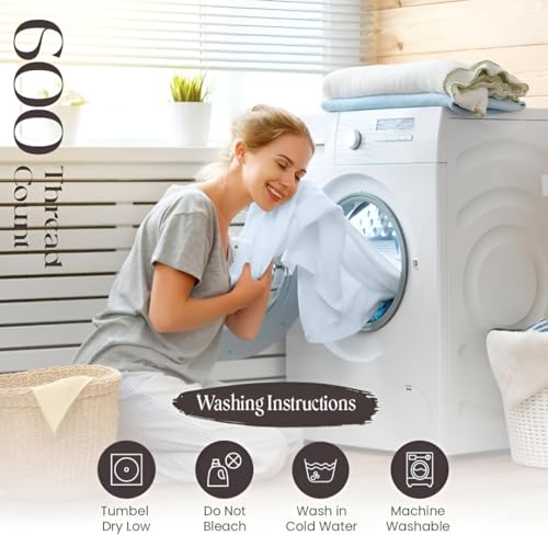 Image of SGI bedding Queen Bed Sheets Set - Premium 600 TC Egyptian Cotton, Crisp Cooling Sateen Weave, Extra Soft Hotel Collection, Fits Mattresses Up to 16 Inch Deep, Breathable Long Lasting - Light Blue