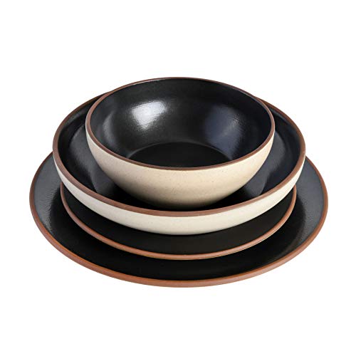 Image of Gibson Elite Contempo Classic Double Bowl Dinnerware Set, Service for 4 (16pcs), Black