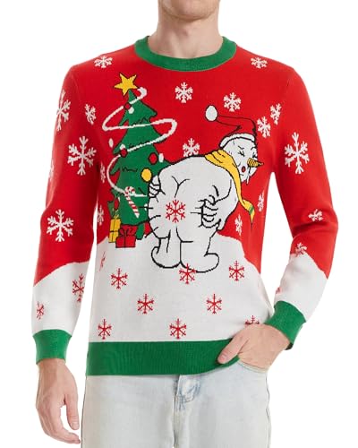 Runhit Ugly Christmas Sweater Men Unisex Crew Neck Knitted Ugly Christmas Sweater Women Funny Pullover for Holiday