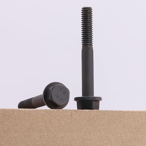 Image of M6-1.0 x 30mm (25 pcs) Flanged Hex Bolt Screws Black Oxide Finish, 10.9 Grade Alloy Steel, Large Flange Washer Head, DIN6921 /GB5789, Partial Thread