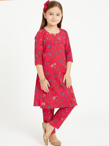 Image of A.T.U.N. (ALL THINGS UBER NICE) Girls Printed 3 /4 Sleeve Kurti and Pant Set | Stylish Traditional Ethnic Wear Salwar Suit Set for All Ocassions