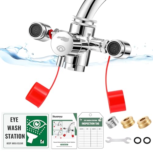 Image of Huanyu Faucet Mounted Eyewash Station 360Rotation Emergency Eye Wash Station Sink Attachment Adjustable Water Flow Direction Eye Wash Faucet for Lab Factory with 3 Adapters (Style A)